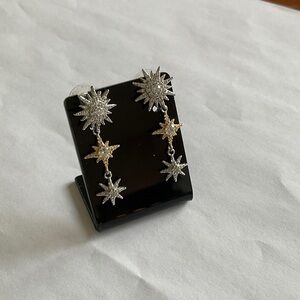 Stella & Dot Two-Tone Sparkling Starburst Drop Earrings - Silver & Gold